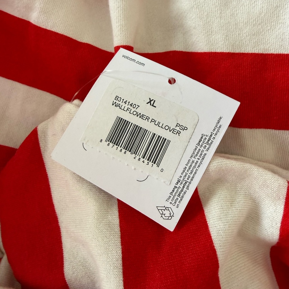 Volcom Striped Pullover Hoodie Red White Sweatshirt Women's XL NWT - Picture 5 of 6